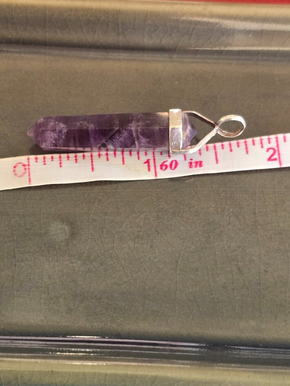925 Sterling Silver Chevron Amethyst Crystal Point Pendant - Picture 3 of 7